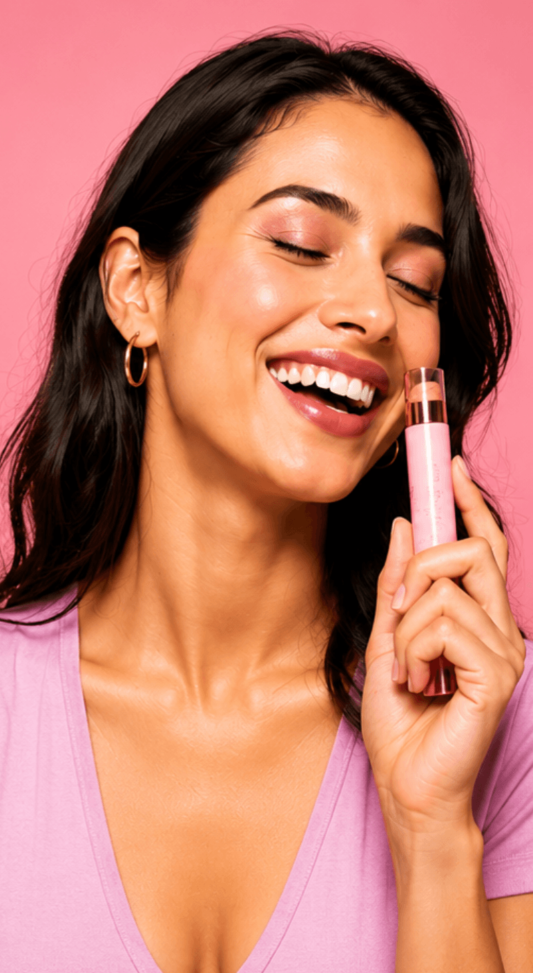Model holding lipstick